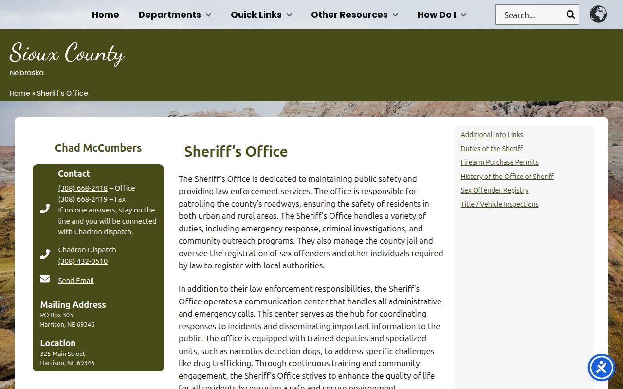Sioux County booking record source at the Sheriff’s Office